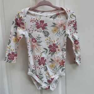 Cloud Island 12M Girls White & Pink Floral Long Sleeve Kids Onesie Bodysuit